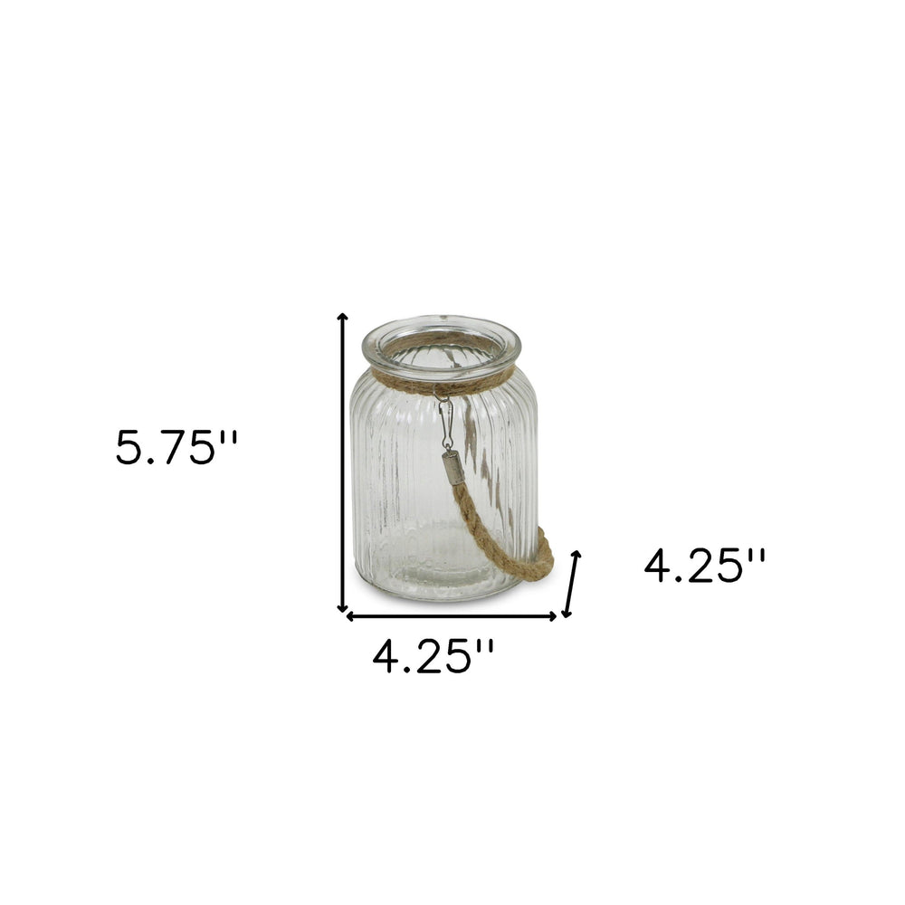 6" Clear and Brown Glass Tabletop Lantern Candle Holder - Homeroots - Flyclothing LLC