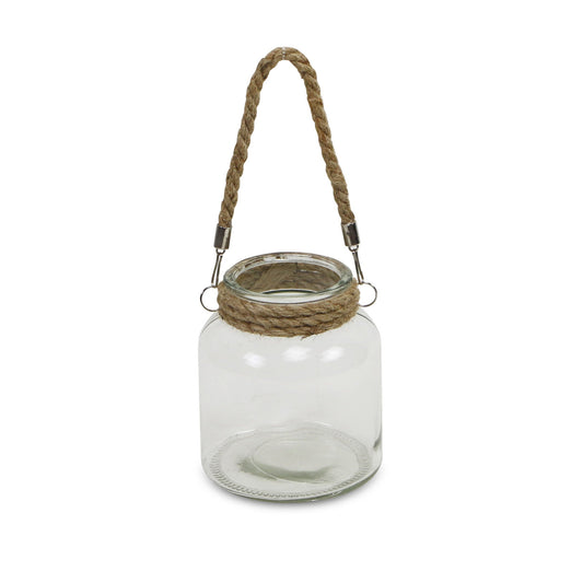 6" Clear and Brown Glass Tabletop Lantern Candle Holder - Homeroots