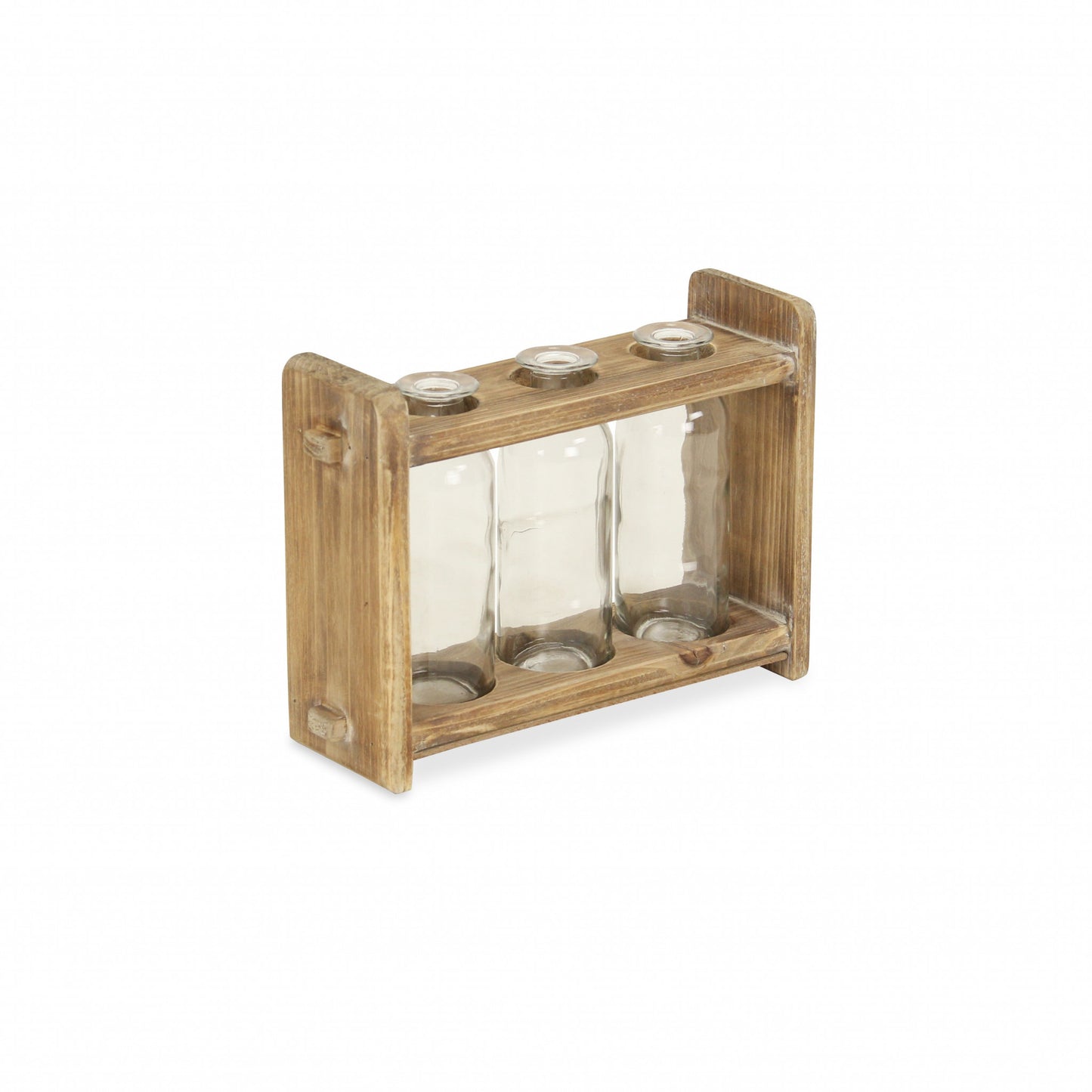 7" Set of Three Glass Jars in a Wood Rack - Homeroots - Flyclothing LLC
