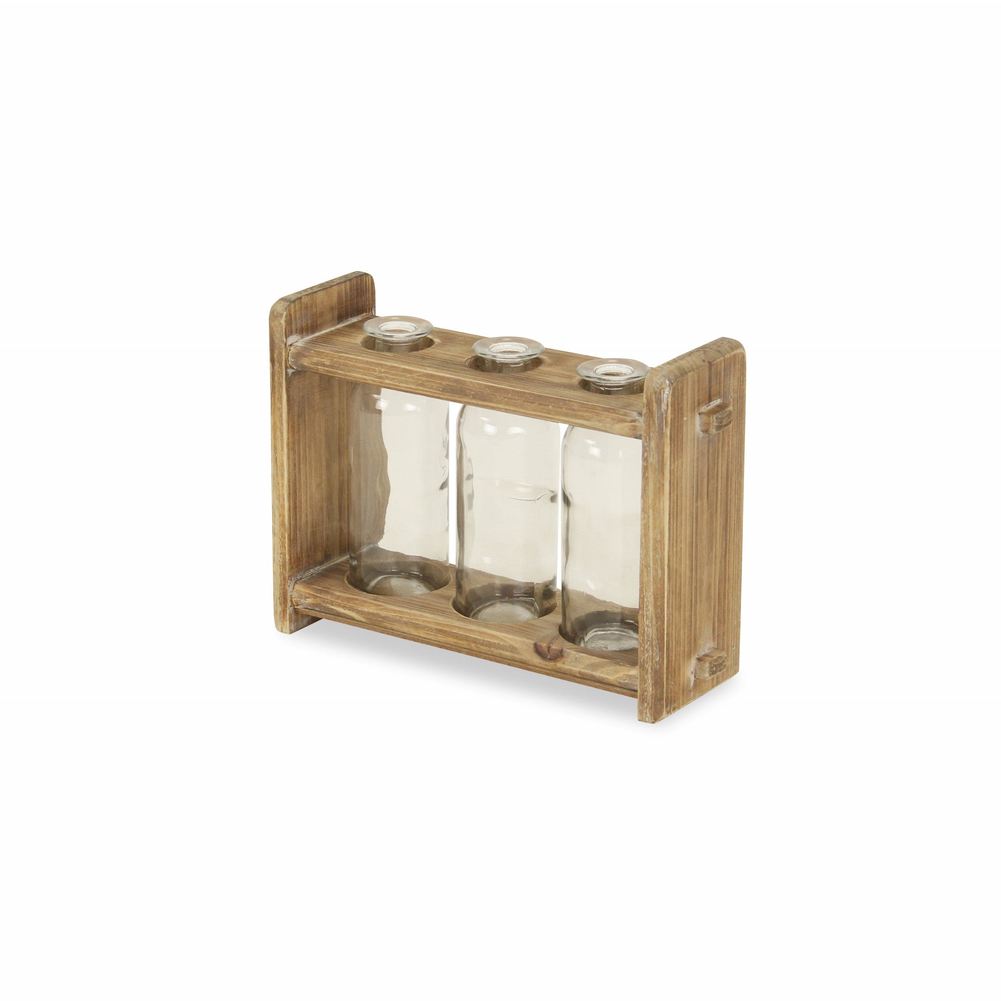 7" Set of Three Glass Jars in a Wood Rack - Homeroots - Flyclothing LLC