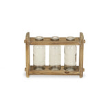 7" Set of Three Glass Jars in a Wood Rack - Homeroots - Flyclothing LLC