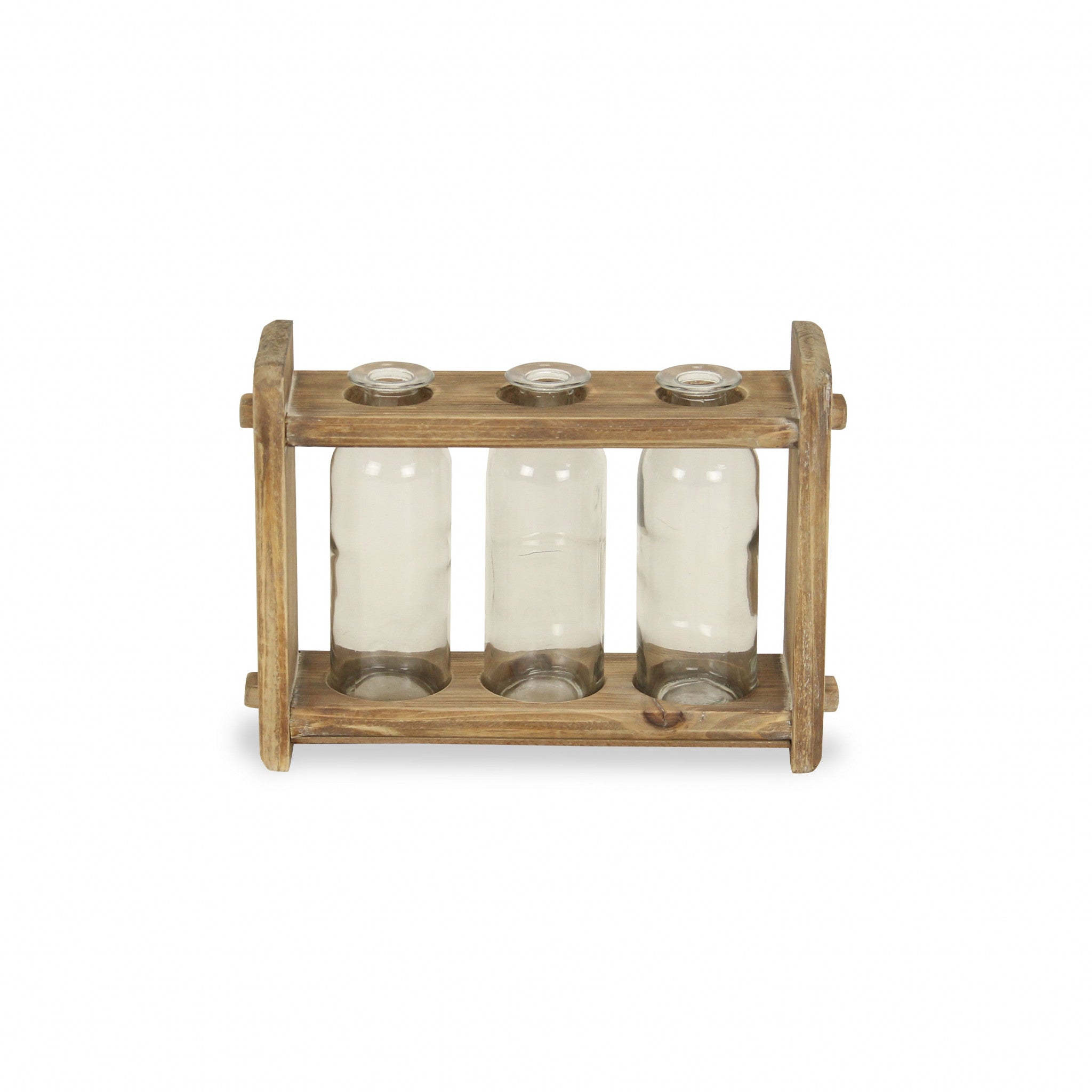 7" Set of Three Glass Jars in a Wood Rack - Homeroots - Flyclothing LLC