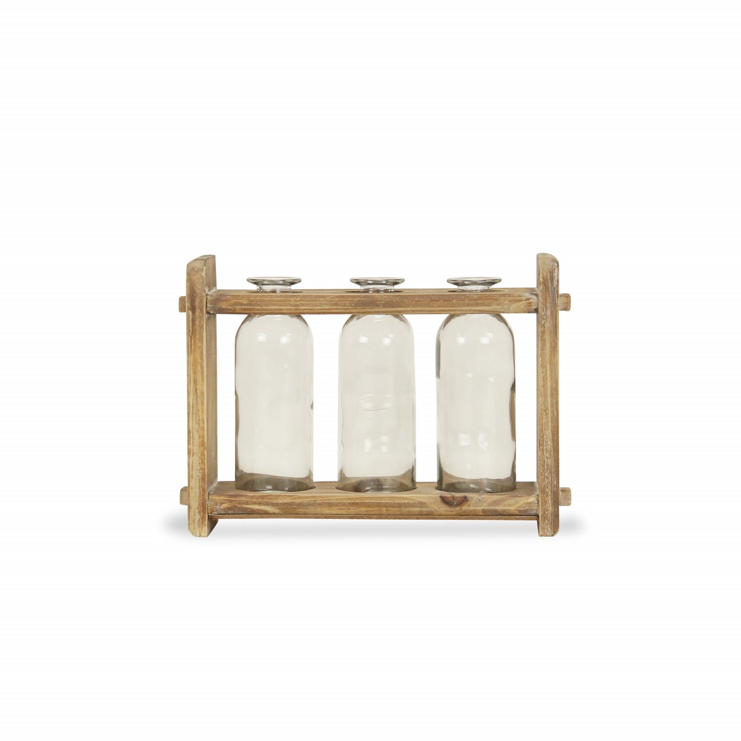 7" Set of Three Glass Jars in a Wood Rack - Homeroots - Flyclothing LLC