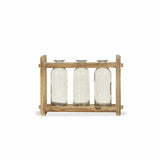 7" Set of Three Glass Jars in a Wood Rack - Homeroots - Flyclothing LLC