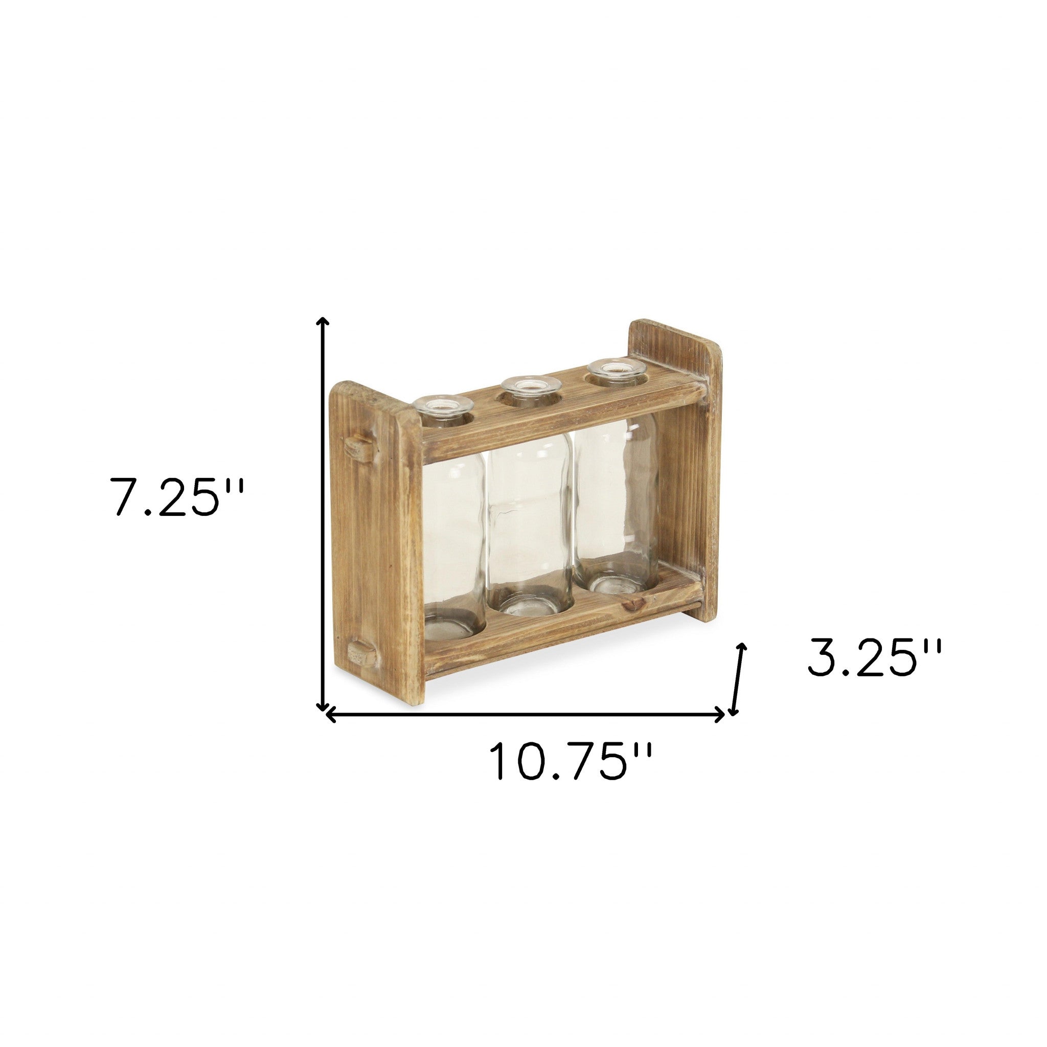 7" Set of Three Glass Jars in a Wood Rack - Homeroots - Flyclothing LLC