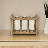 7" Set of Three Glass Jars in a Wood Rack - Homeroots - Flyclothing LLC