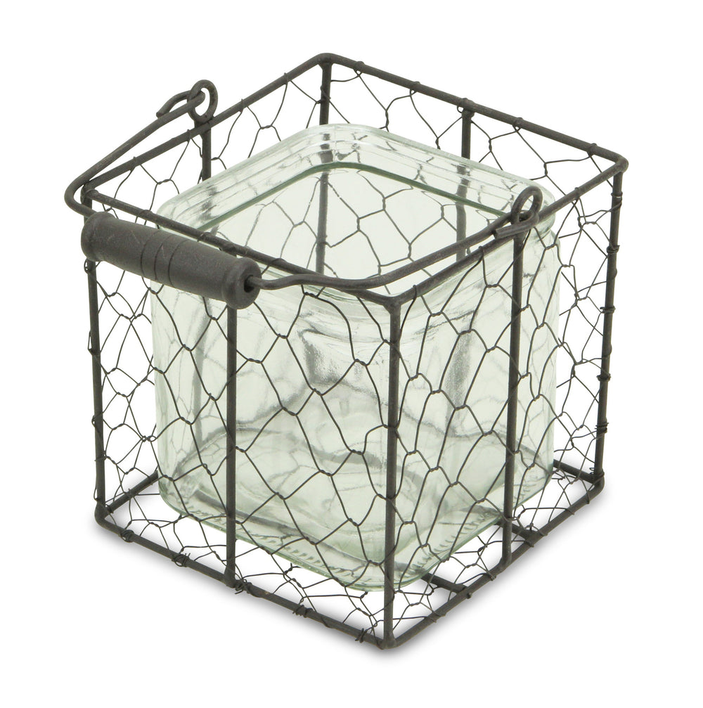 6" Clear and Brown Glass and Metal Lattice Tabletop Lantern Candle Holder - Homeroots - Flyclothing LLC