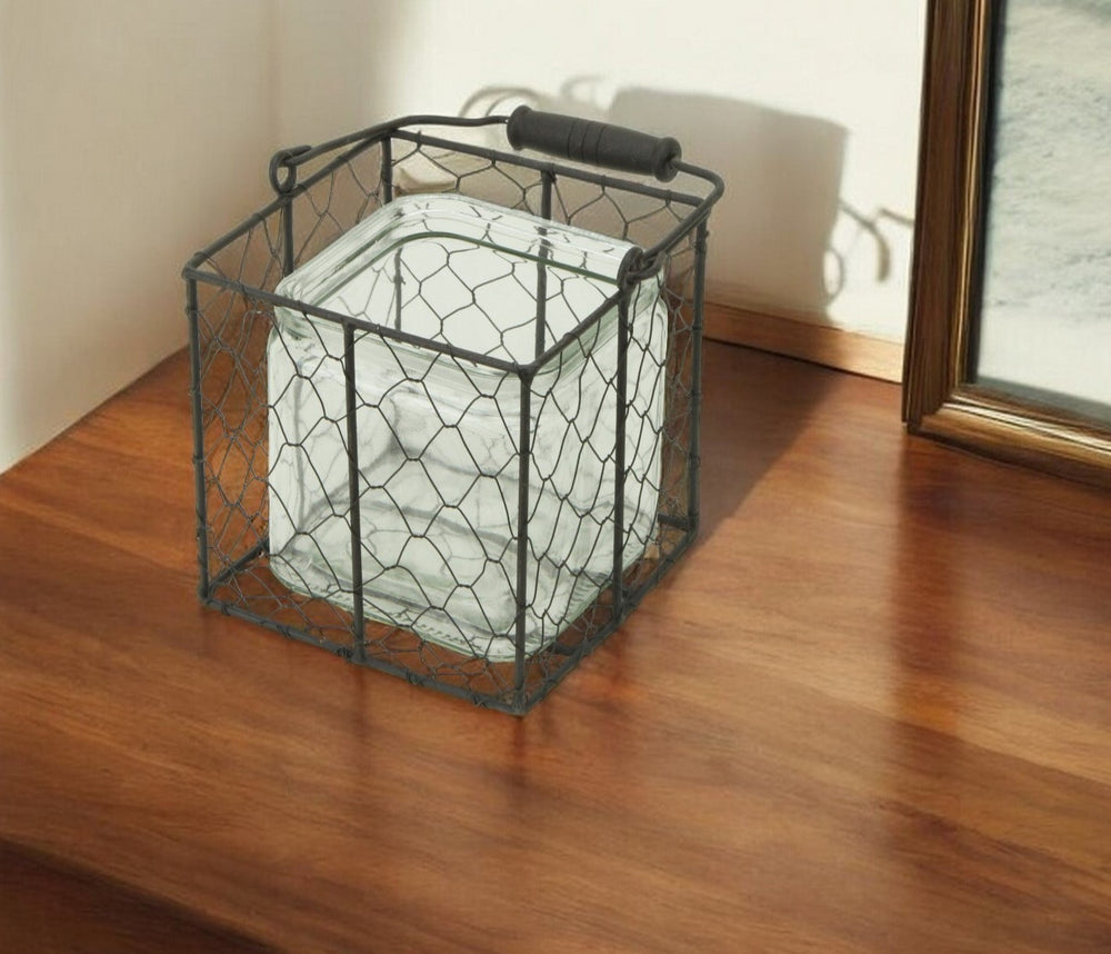 6" Clear and Brown Glass and Metal Lattice Tabletop Lantern Candle Holder - Homeroots