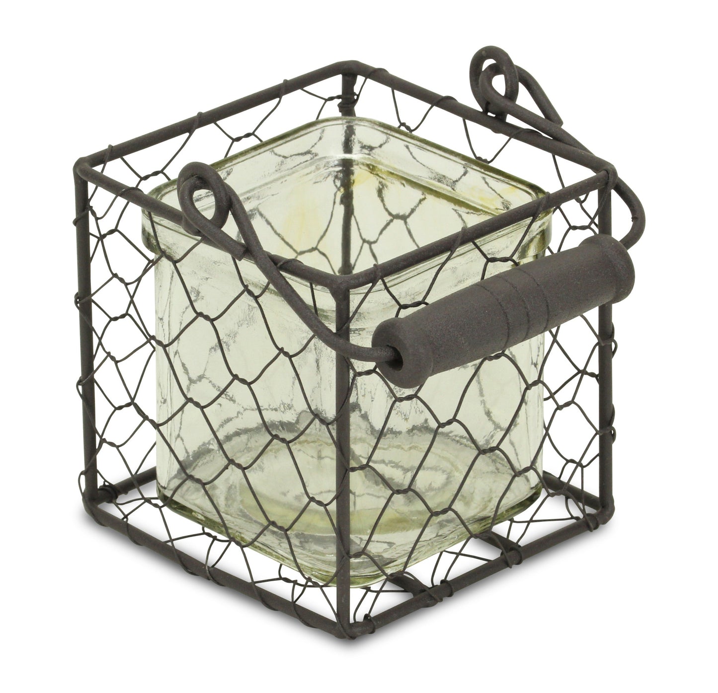 4" Clear and Brown Glass Tabletop Lantern Candle Holder - Homeroots - Flyclothing LLC