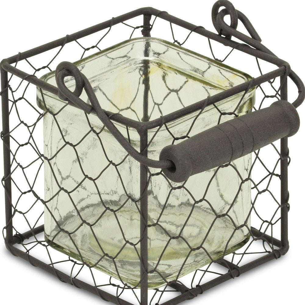 4" Clear and Brown Glass Tabletop Lantern Candle Holder - Homeroots - Flyclothing LLC