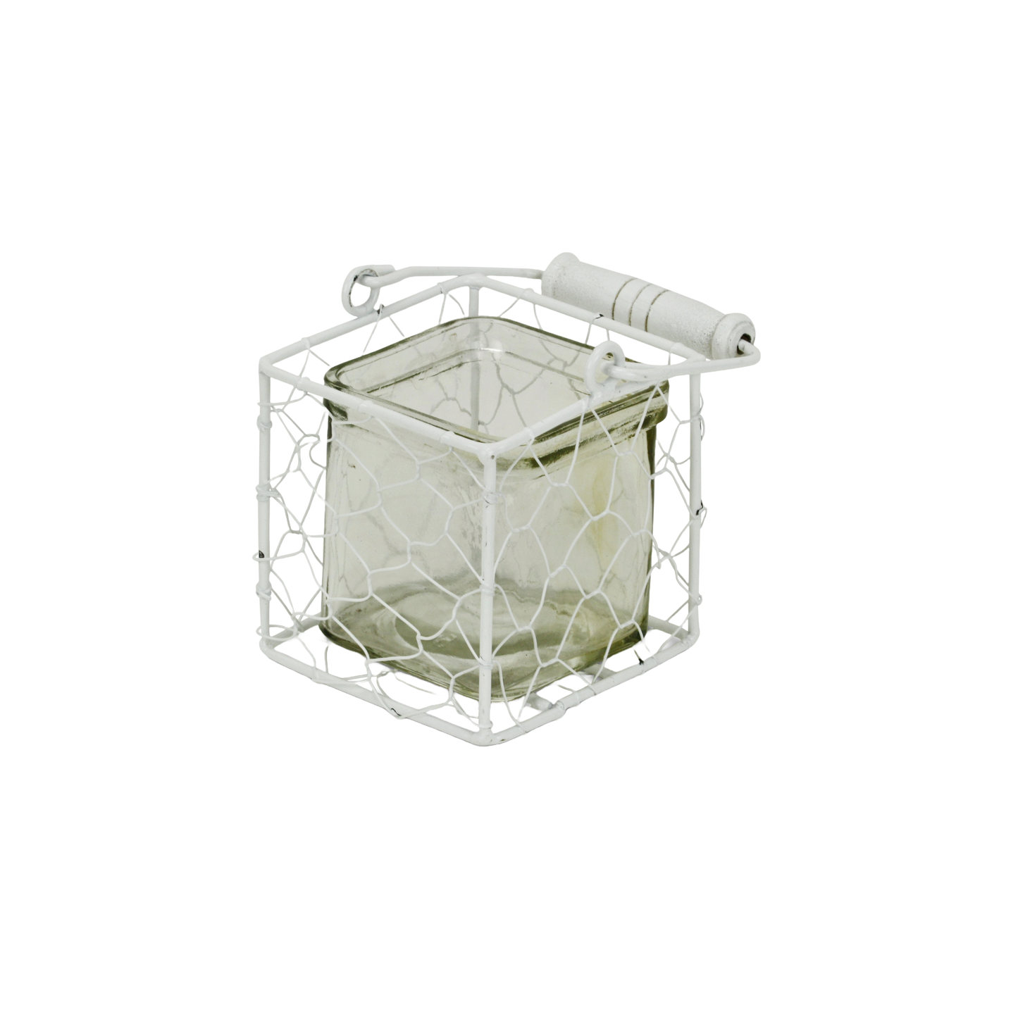 4" White Glass and Metal Lattice Tabletop Lantern Candle Holder - Homeroots - Flyclothing LLC