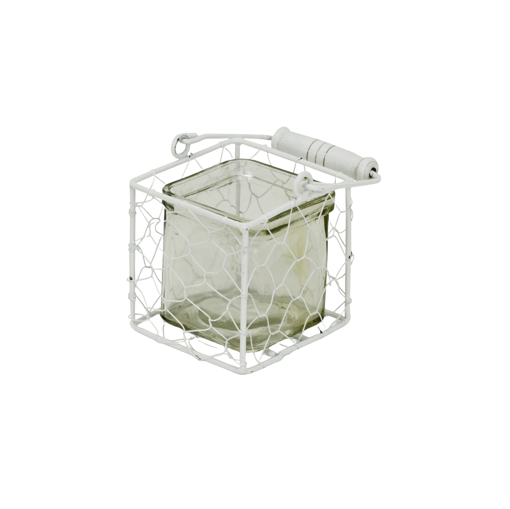 4" White Glass and Metal Lattice Tabletop Lantern Candle Holder - Homeroots - Flyclothing LLC