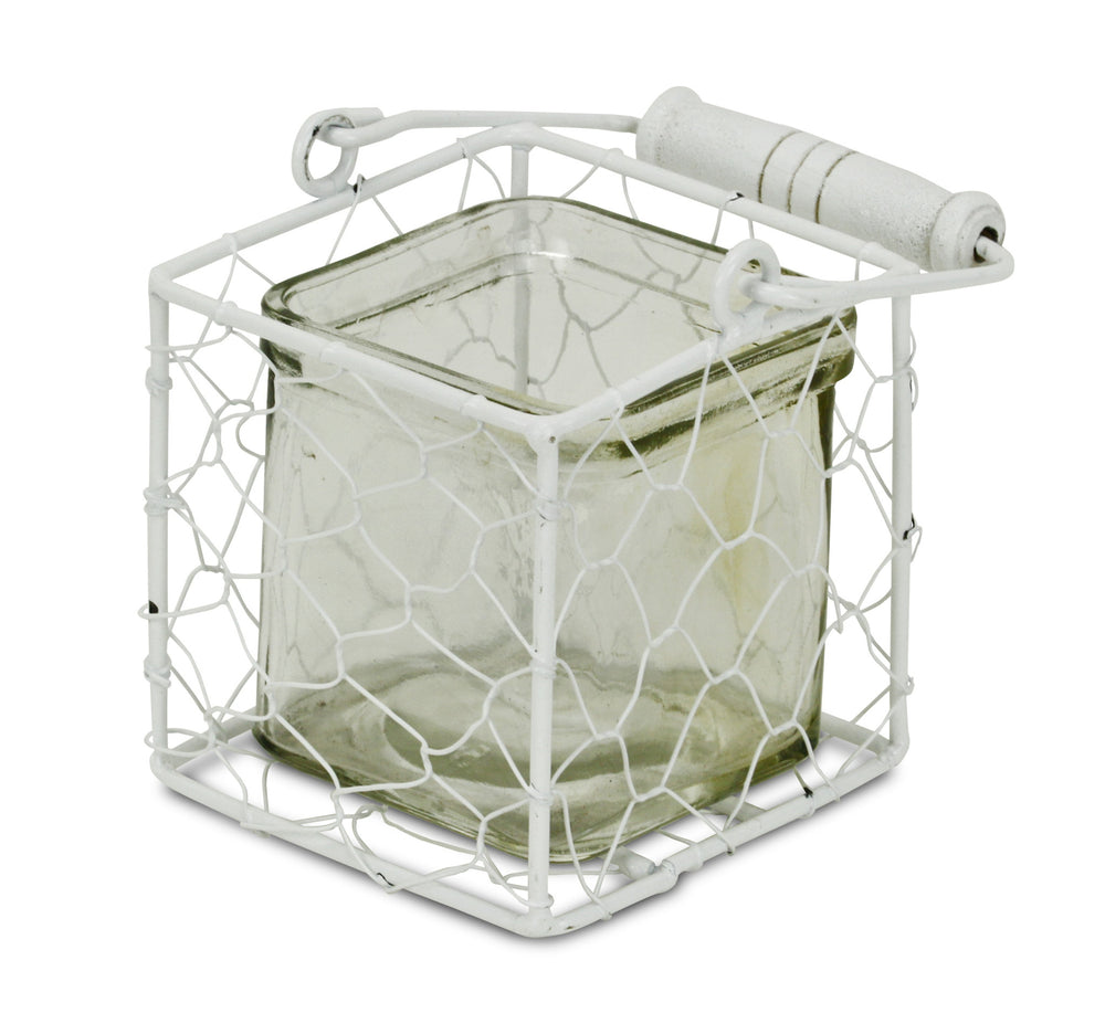 4" White Glass and Metal Lattice Tabletop Lantern Candle Holder - Homeroots - Flyclothing LLC