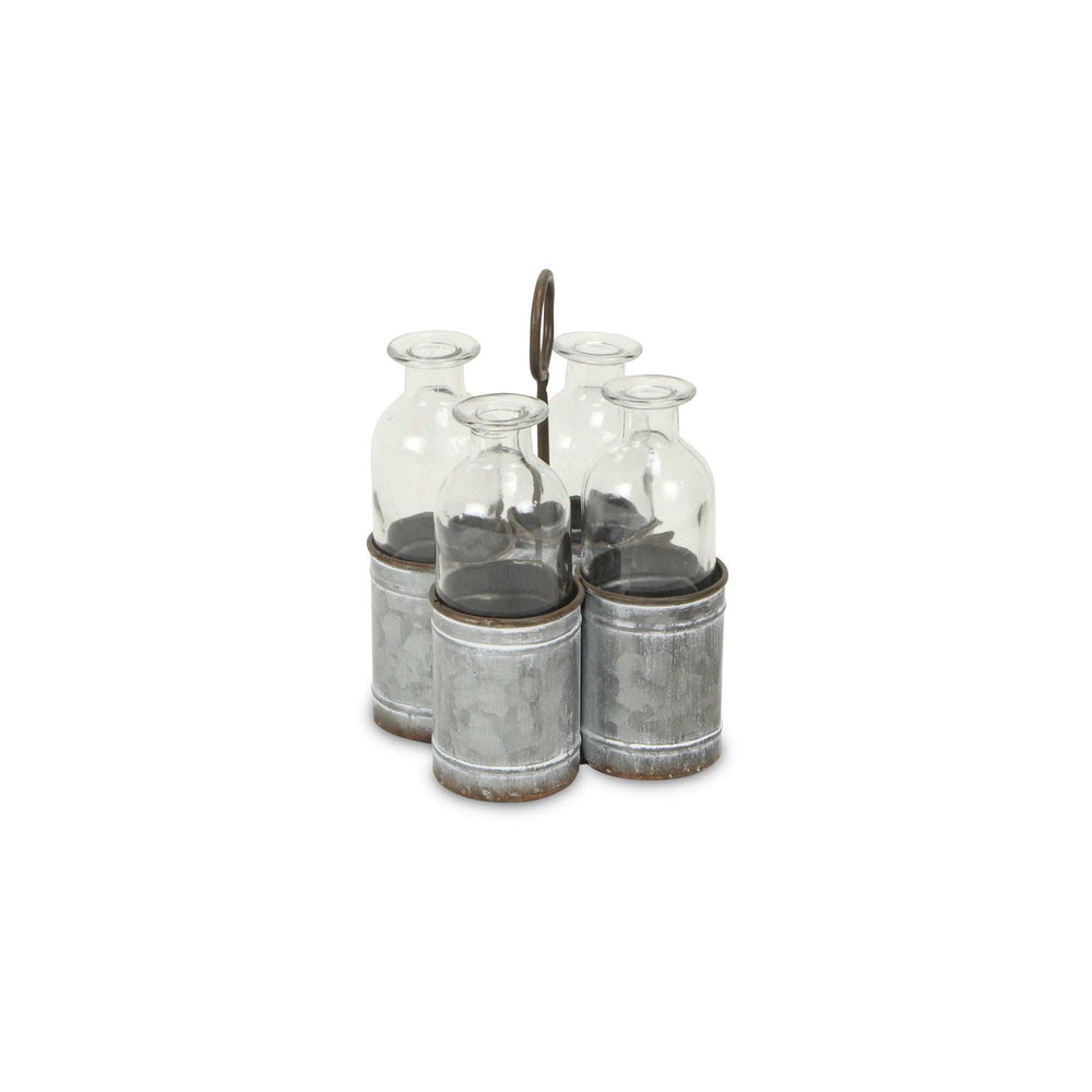 Set of Four Clear Galvanized Metal and Glass Decorative Bottles - Homeroots - Flyclothing LLC
