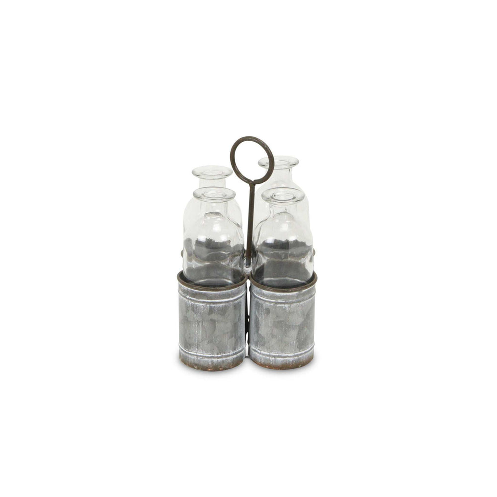 Set of Four Clear Galvanized Metal and Glass Decorative Bottles - Homeroots - Flyclothing LLC