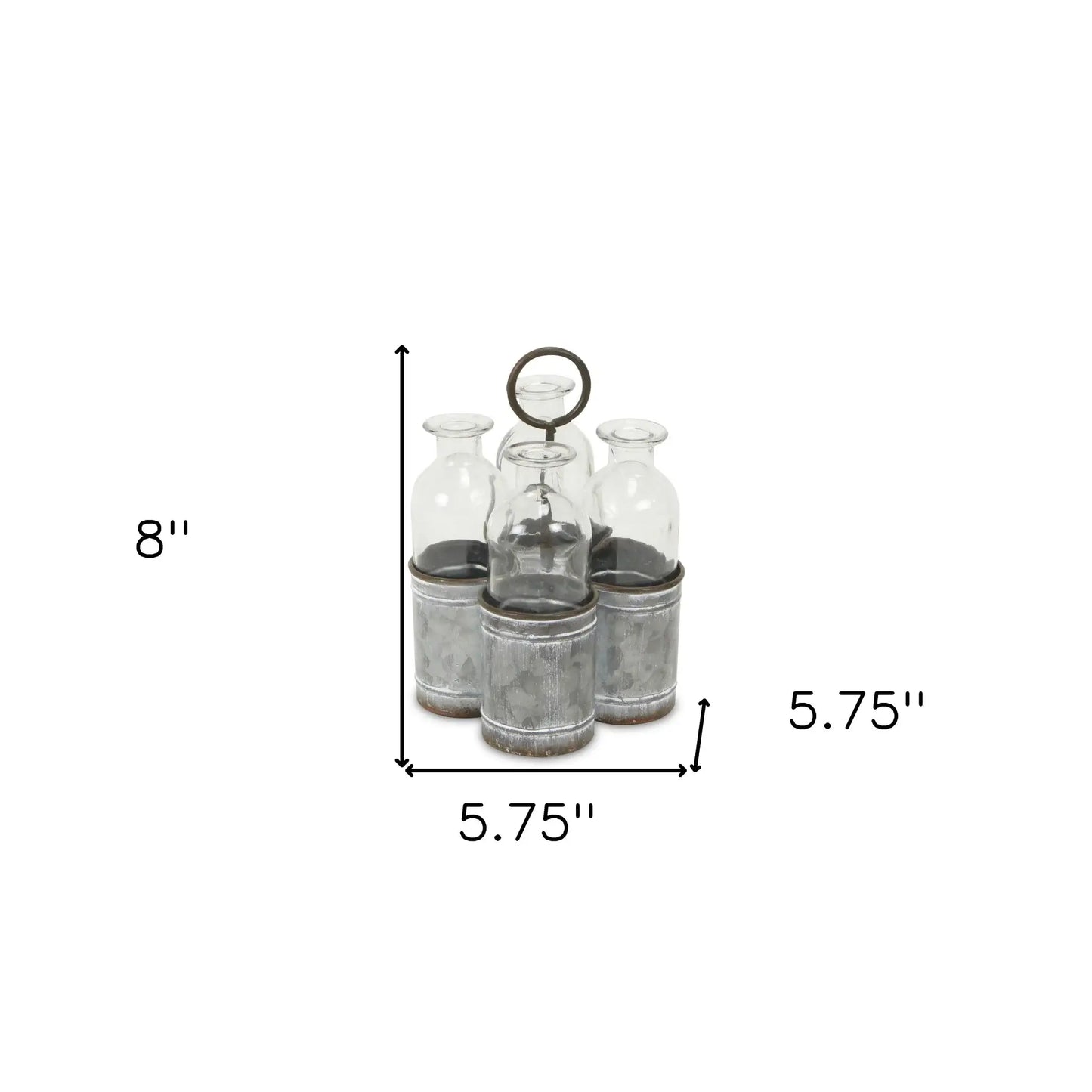 Set of Four Clear Galvanized Metal and Glass Decorative Bottles - Homeroots - Flyclothing LLC
