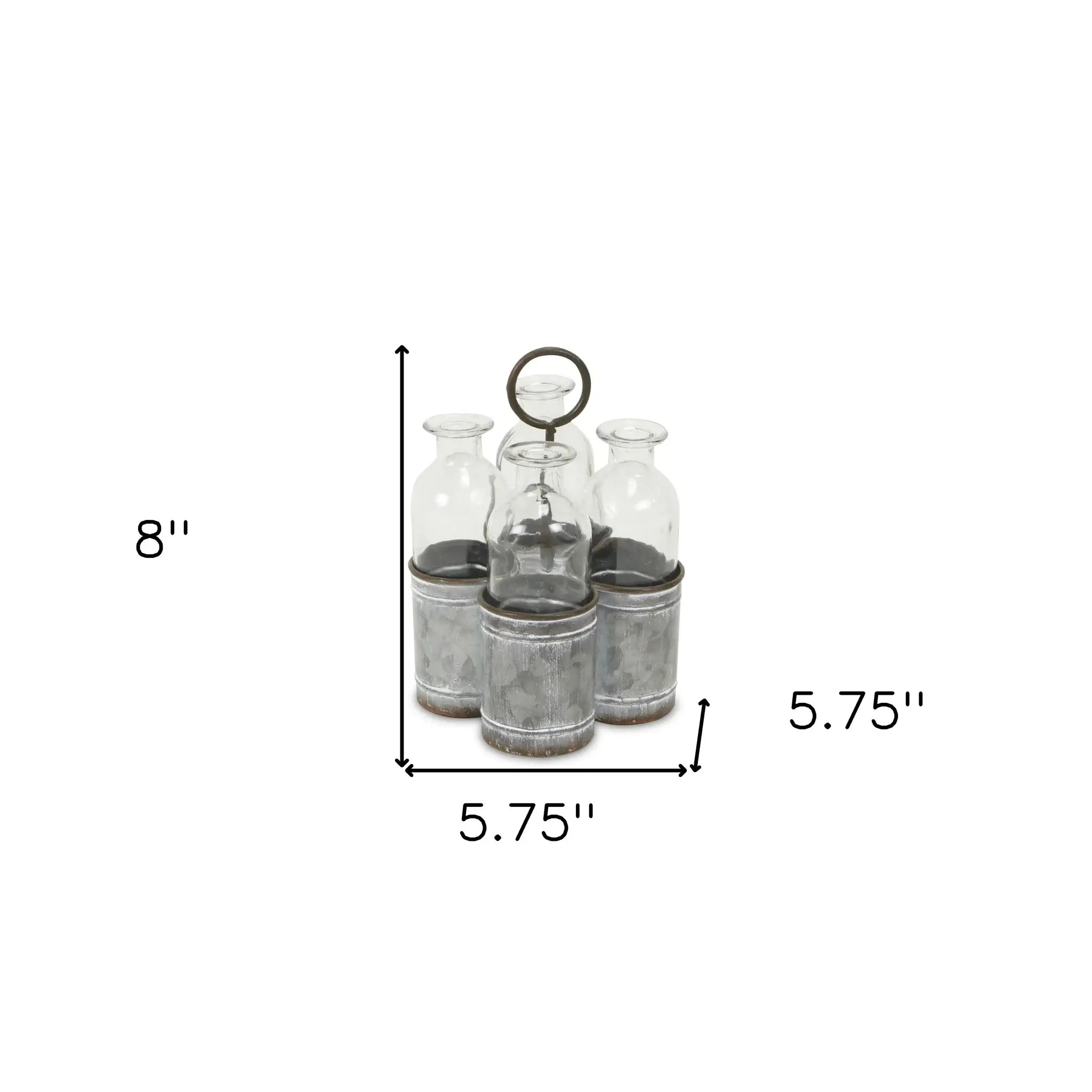 Set of Four Clear Galvanized Metal and Glass Decorative Bottles - Homeroots - Flyclothing LLC