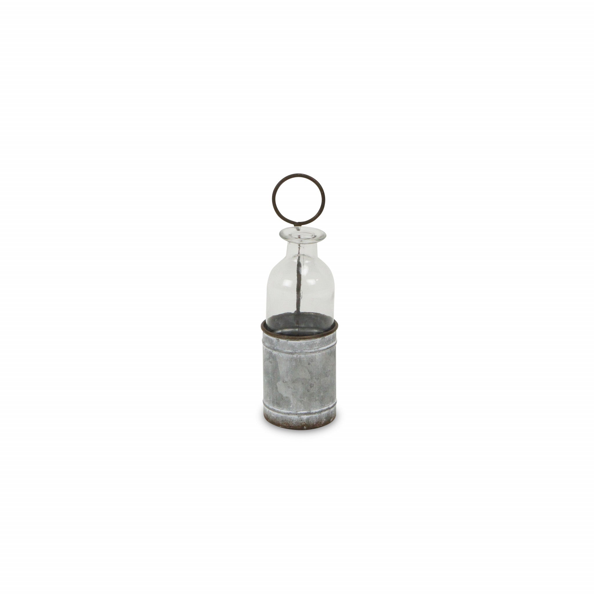8" Gray Glass Decorative Bottle Tabletop Sculpture - Homeroots - Flyclothing LLC