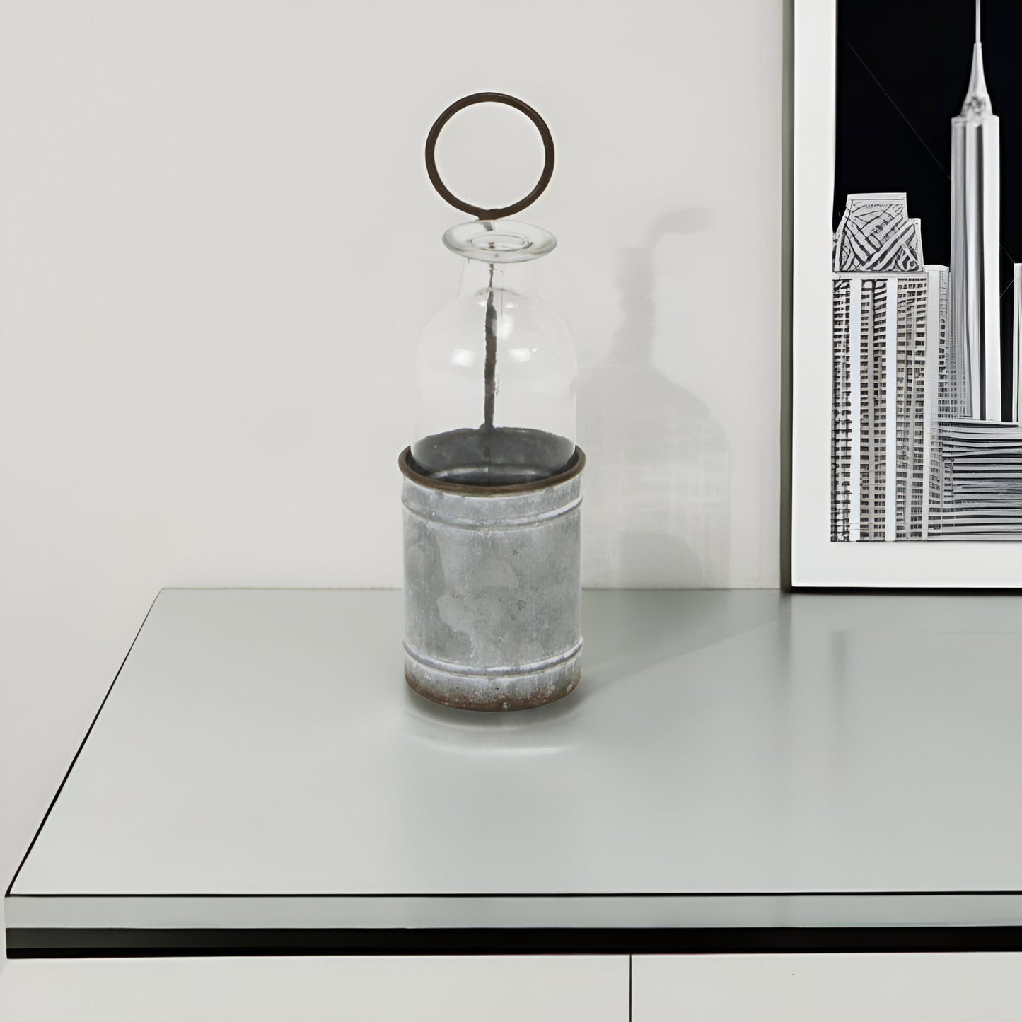 8" Gray Glass Decorative Bottle Tabletop Sculpture - Homeroots - Flyclothing LLC