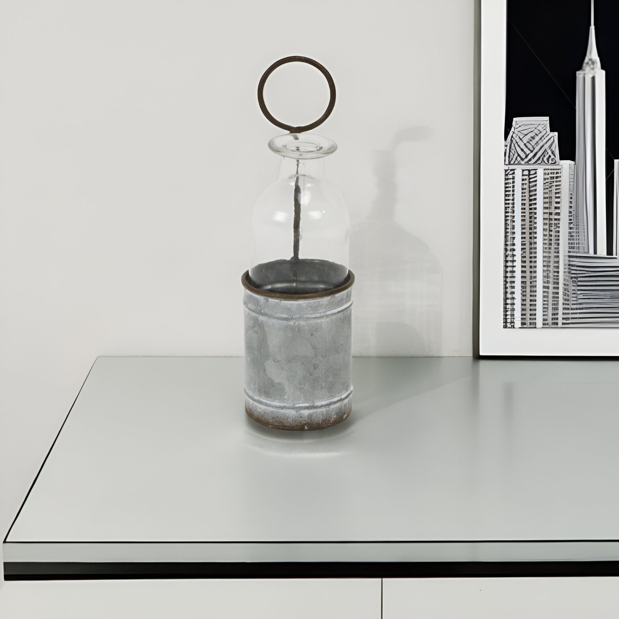 8" Gray Glass Decorative Bottle Tabletop Sculpture - Homeroots - Flyclothing LLC