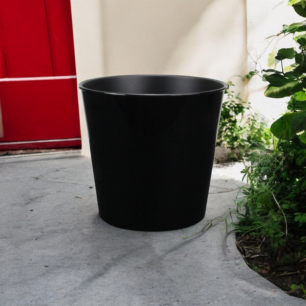 11" Black Recycled Plastic Indoor Outdoor Round Pot Planter - Homeroots