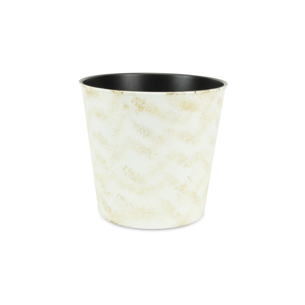 11" Cream Chevron Recycled Plastic Indoor Outdoor Round Pot Planter - Homeroots - Flyclothing LLC