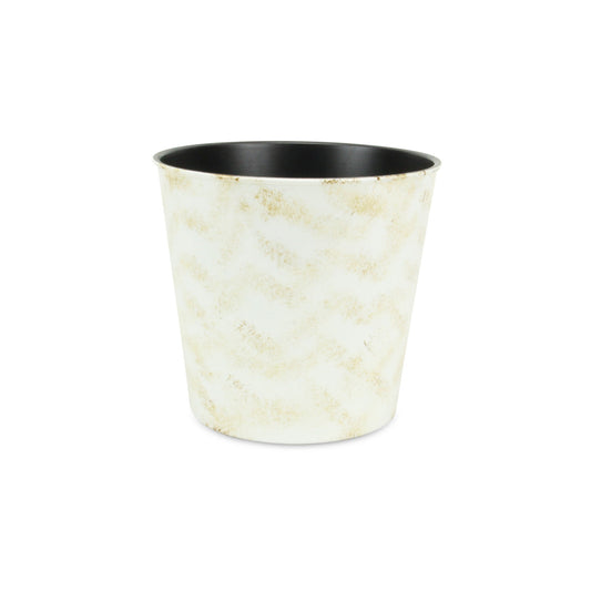 11" Cream Chevron Recycled Plastic Indoor Outdoor Round Pot Planter - Homeroots