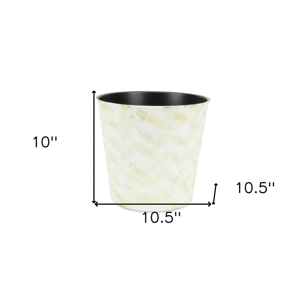 11" Cream Chevron Recycled Plastic Indoor Outdoor Round Pot Planter - Homeroots - Flyclothing LLC
