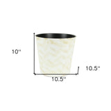 11" Cream Chevron Recycled Plastic Indoor Outdoor Round Pot Planter - Homeroots - Flyclothing LLC