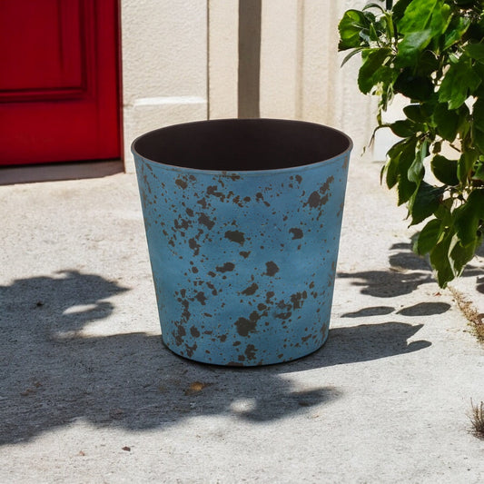 11" Blue Recycled Plastic Indoor Outdoor Round Pot Planter - Homeroots