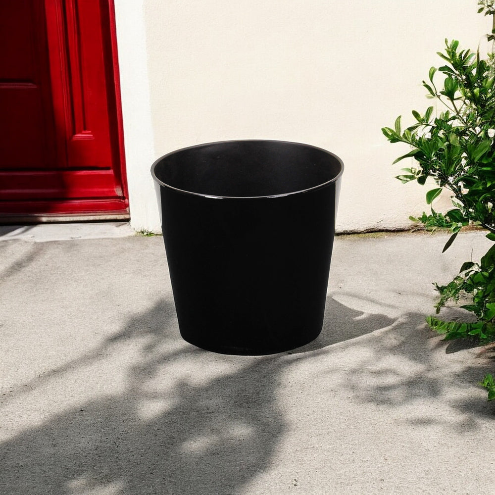 9" Black Recycled Plastic Indoor Outdoor Round Pot Planter - Homeroots