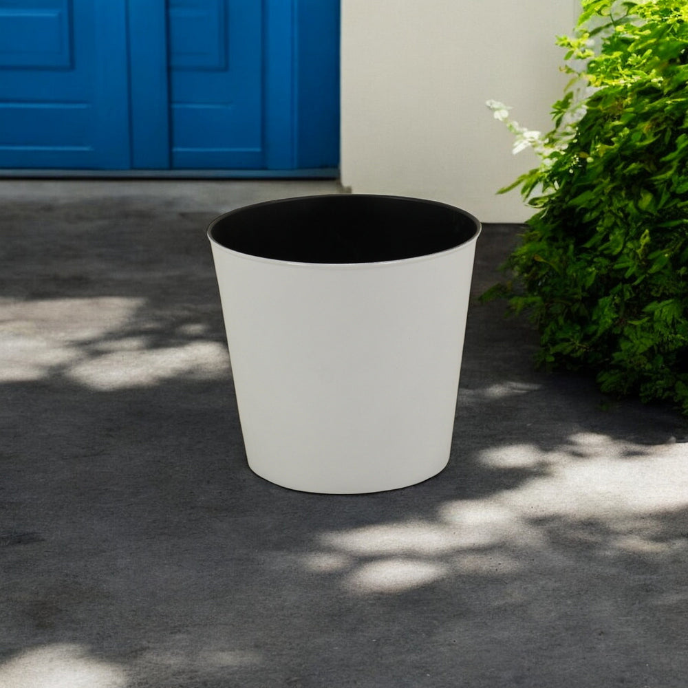 9" White Recycled Plastic Indoor Outdoor Round Pot Planter - Homeroots