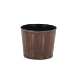 7" Brown and Ivory Abstract Recycled Plastic Indoor Outdoor Round Pot Planter