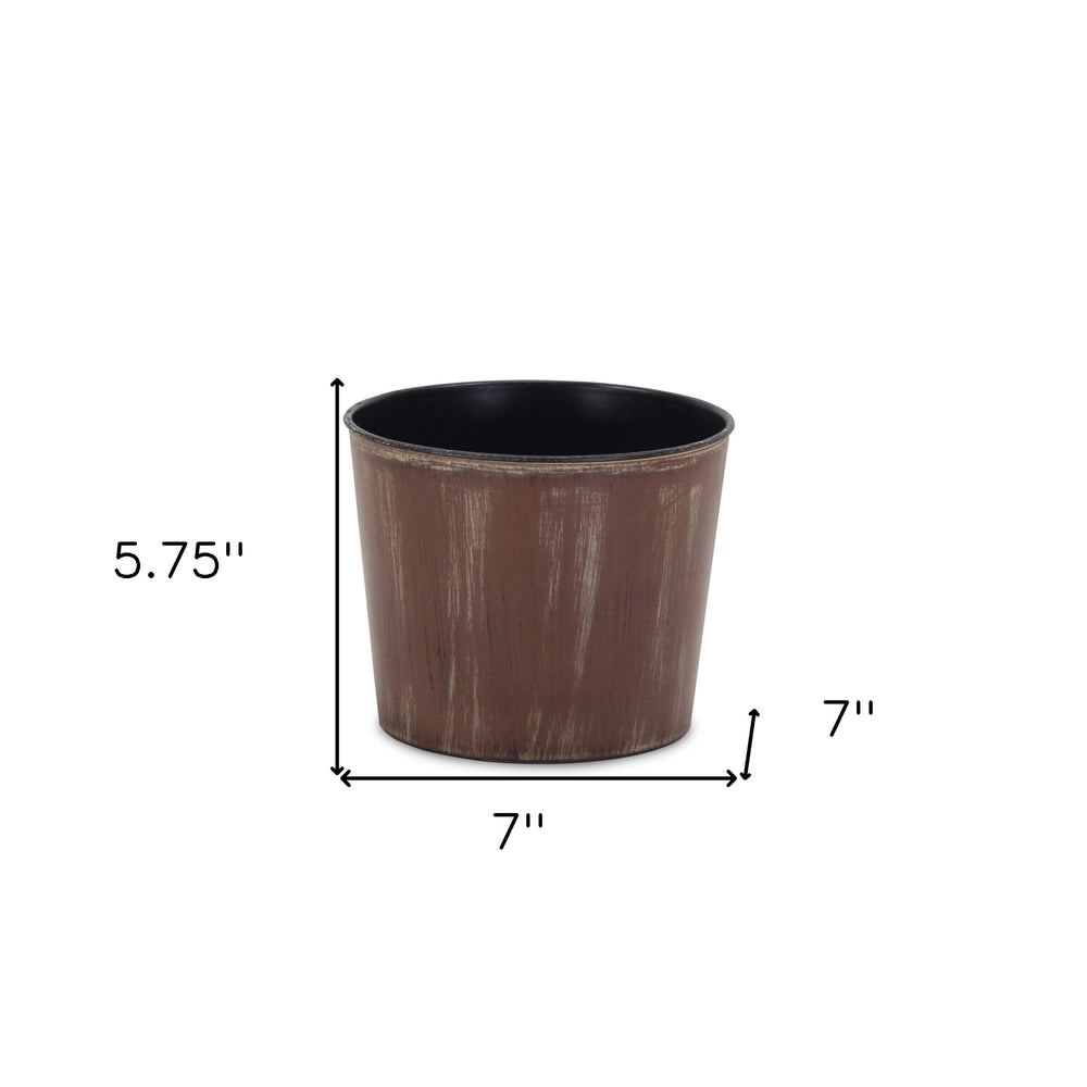 7" Brown and Ivory Abstract Recycled Plastic Indoor Outdoor Round Pot Planter - Homeroots - Flyclothing LLC