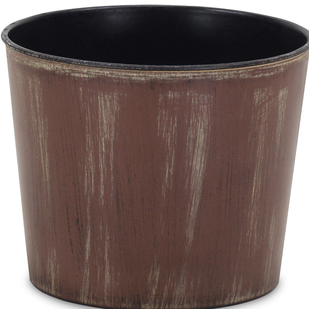 7" Brown and Ivory Abstract Recycled Plastic Indoor Outdoor Round Pot Planter - Homeroots - Flyclothing LLC