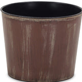 7" Brown and Ivory Abstract Recycled Plastic Indoor Outdoor Round Pot Planter