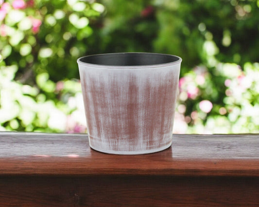 6" Brown and Ivory Abstract Recycled Plastic Indoor Outdoor Round Nursery Pot - Homeroots