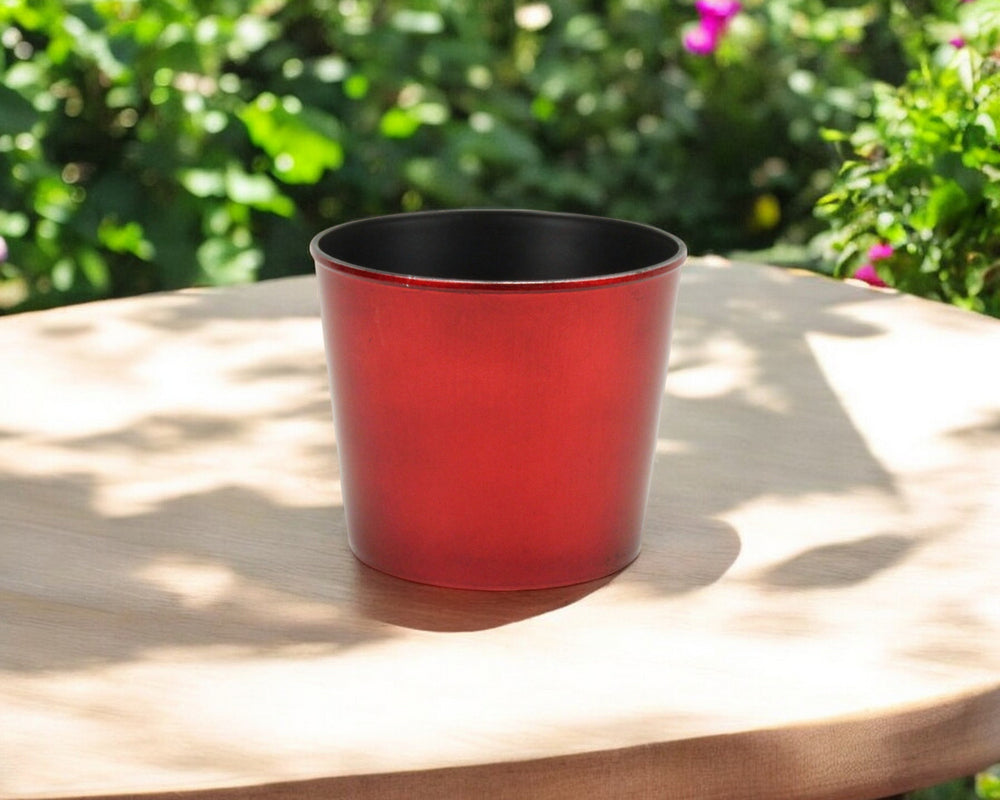6" Red Recycled Plastic Indoor Outdoor Round Pot Planter - Homeroots