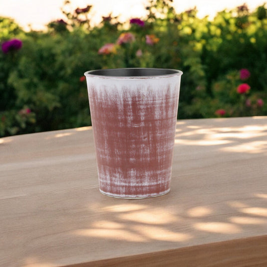 5" Brown and Ivory Abstract Recycled Plastic Indoor Outdoor Round Nursery Pot - Homeroots