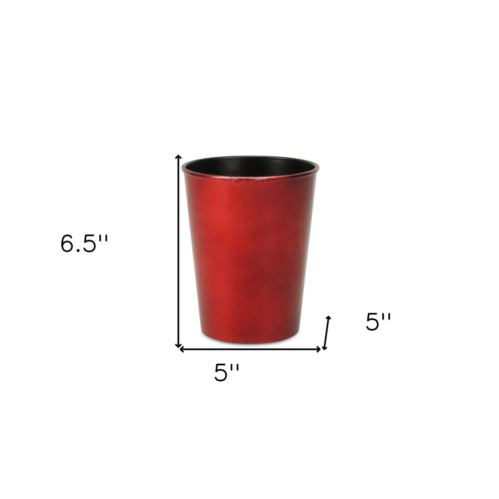 5" Red Recycled Plastic Indoor Outdoor Round Pot Planter - Homeroots - Flyclothing LLC