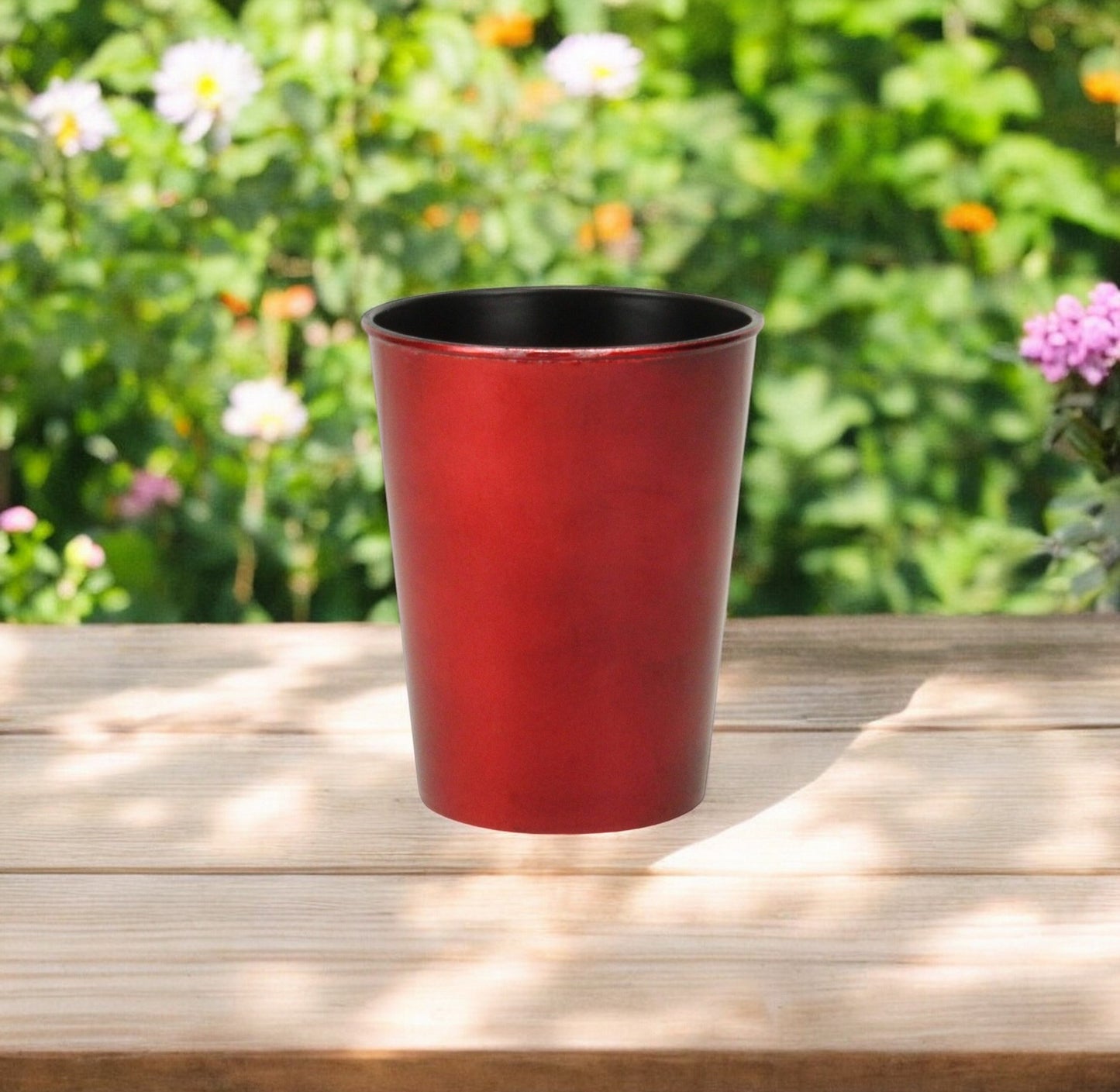 5" Red Recycled Plastic Indoor Outdoor Round Pot Planter - Homeroots - Flyclothing LLC