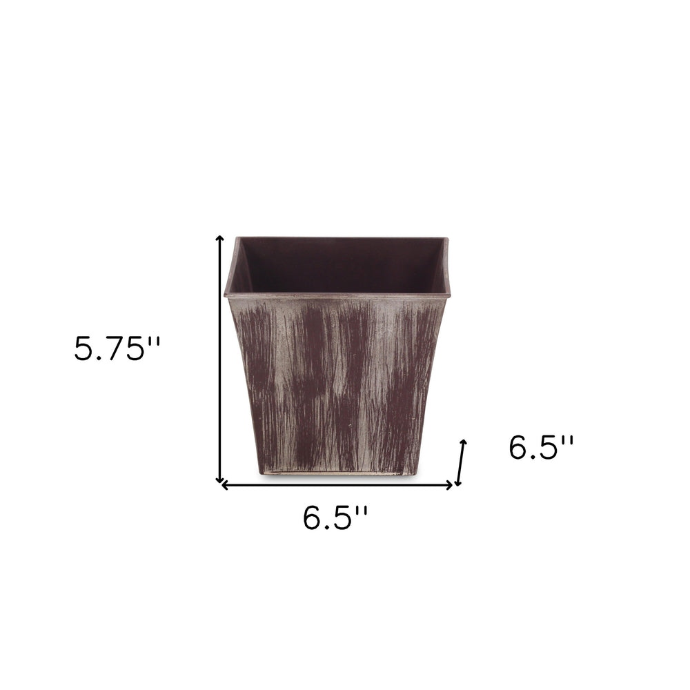 7" Brown and Ivory Abstract Recycled Plastic Indoor Outdoor Square Pot Planter - Homeroots - Flyclothing LLC