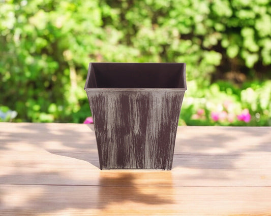 7" Brown and Ivory Abstract Recycled Plastic Indoor Outdoor Square Pot Planter - Homeroots