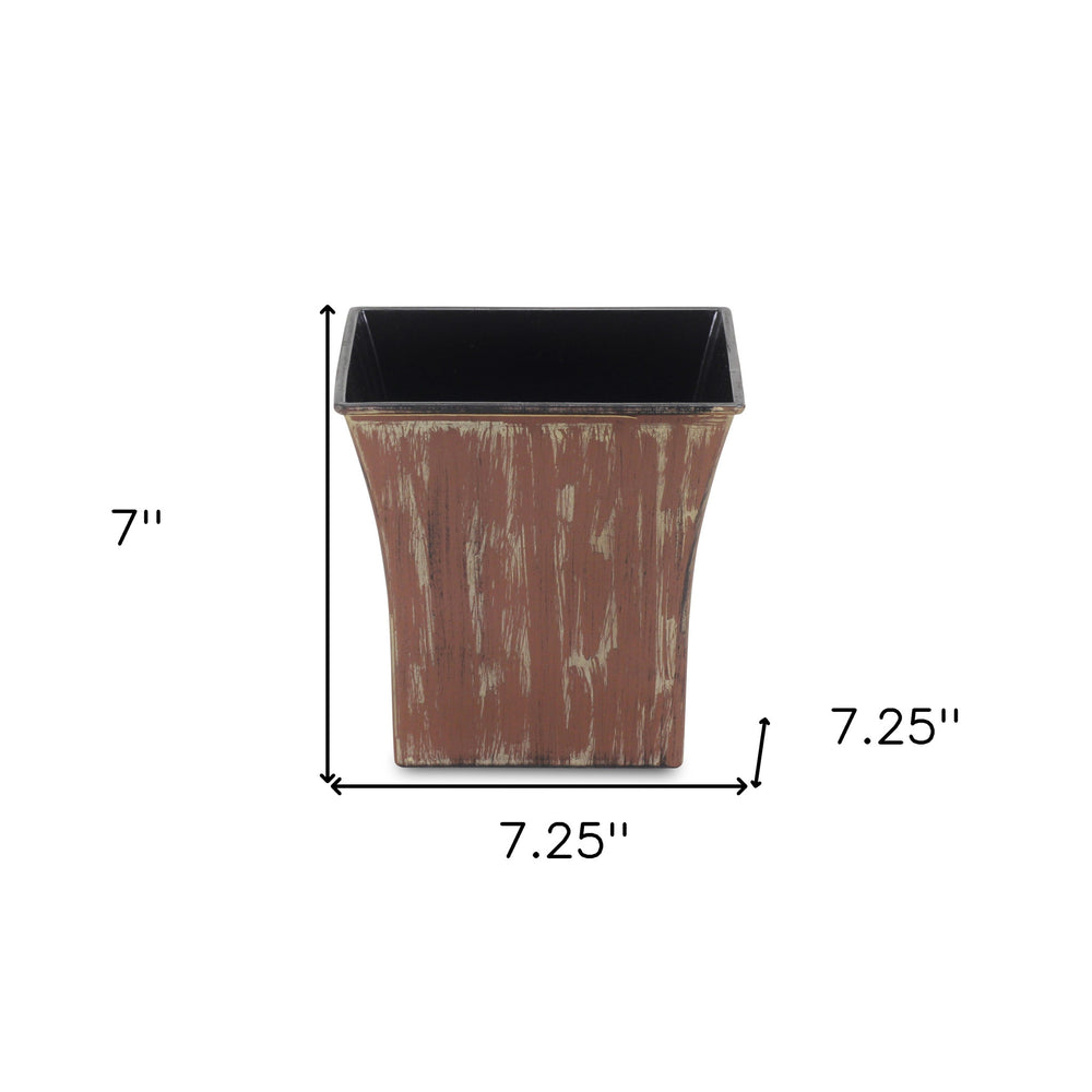 7" Brown and Ivory Abstract Recycled Plastic Indoor Outdoor Square Nursery Pot - Homeroots