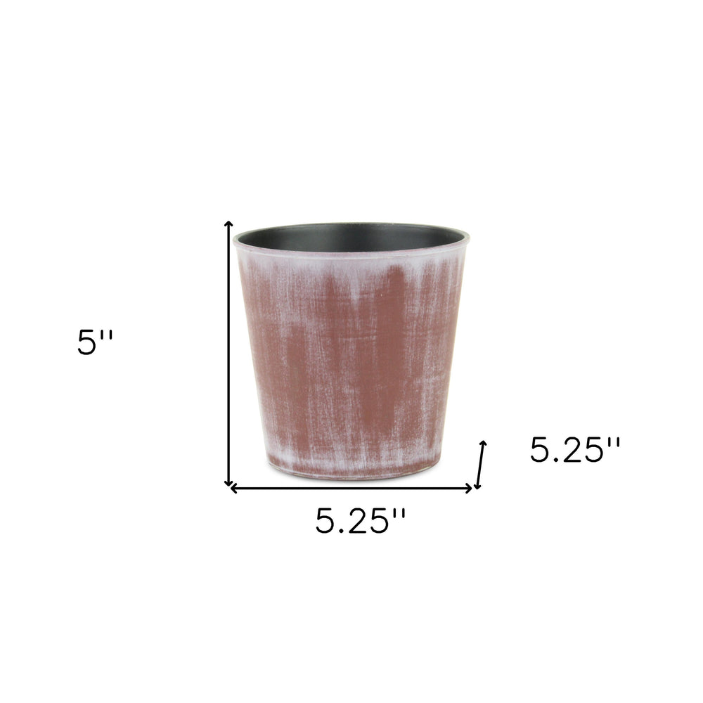 5" Brown and Ivory Abstract Recycled Plastic Indoor Outdoor Round Nursery Pot - Homeroots