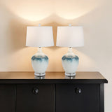 Set of Two 29" Black Acrylic Geometric Table Lamps With Beige Empire Shade - Homeroots
