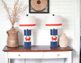 Set of Two 31" Red White and Blue Coastal Table Lamps With White Empire Shade - Homeroots