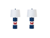 Set of Two 31" Red White and Blue Coastal Table Lamps With White Empire Shade - Homeroots