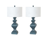 Set Of Two 31" Distressed Teal Table Lamps With White Drum Shade - Homeroots