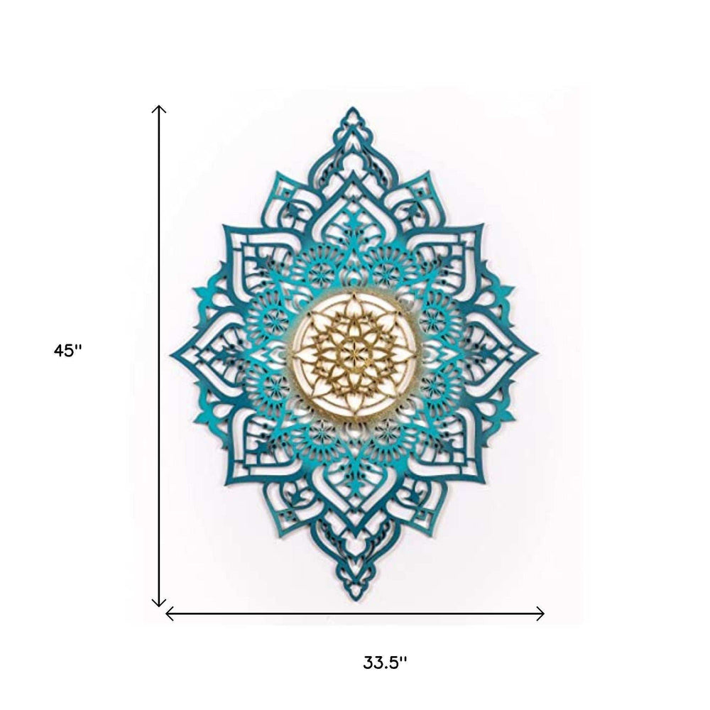 Turquoise And Gold Solid Wood Geometric Shapes Wall Decor - Homeroots - Flyclothing LLC